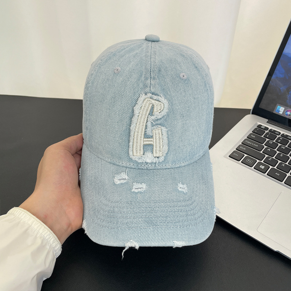 Monochrome Individuality Frayed Letter Embroidery Washed-out Vintage Trend Fashion Holey Brim Baseball Cap Street Travel