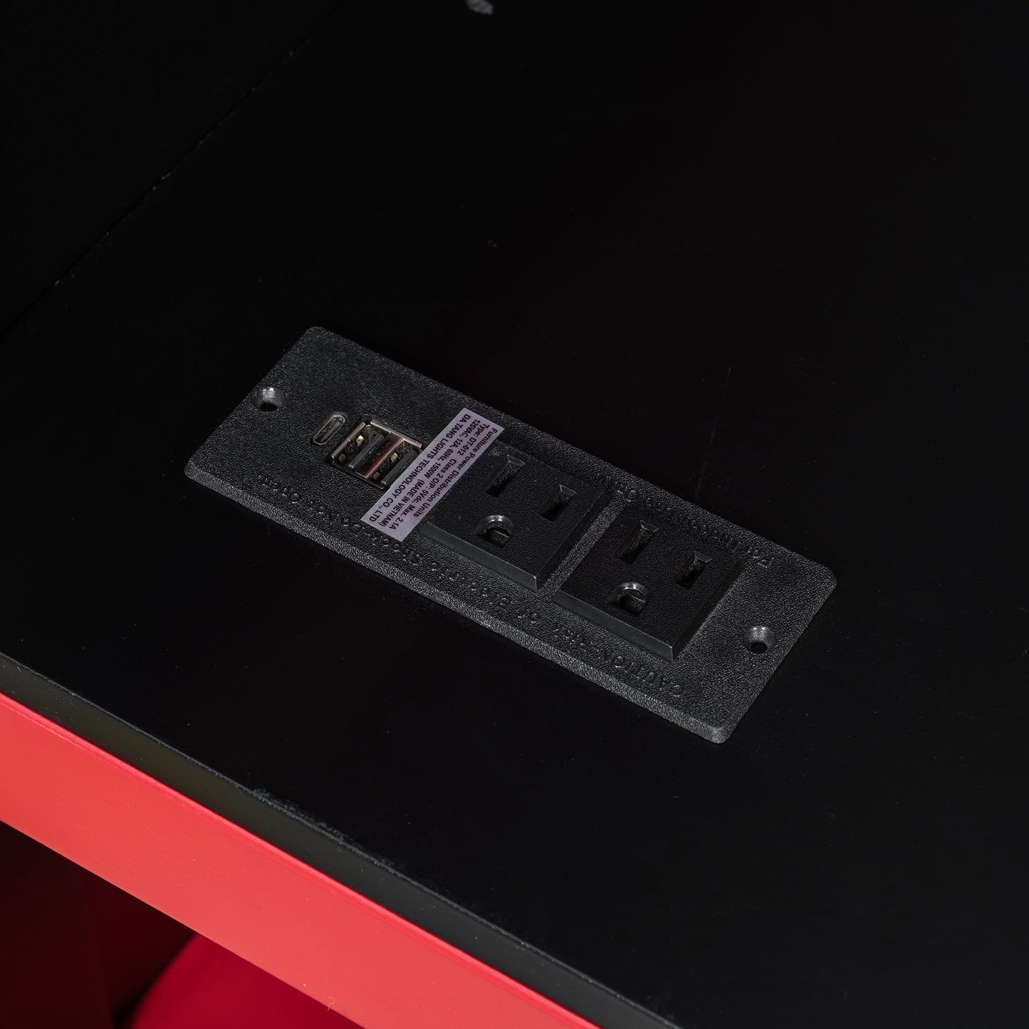 Full Size Wood Loft Bed with Desk, Multi-storage Shelves,USB and RGB Light, Red