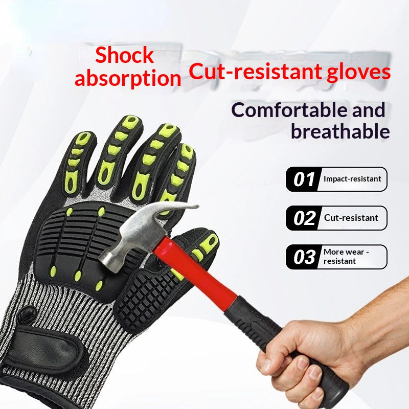 Heavy Duty TPR Impact Gloves - Cut Resistant Mechanics Work Gloves With Anti-Crush Finger Protection, Oil Resistant & Anti-Slip Grip For Construction  Rigging