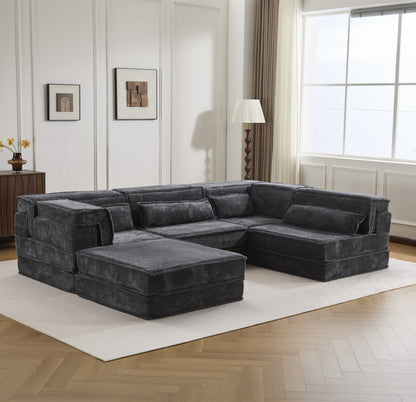 Sectional Sofa Modular Circle Fleece Dark Gray 4 Seat Ottoman 157 In