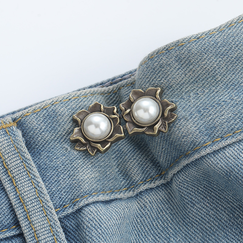 Pearl five-petal flower waist buckle-copper-alloy-1 pair