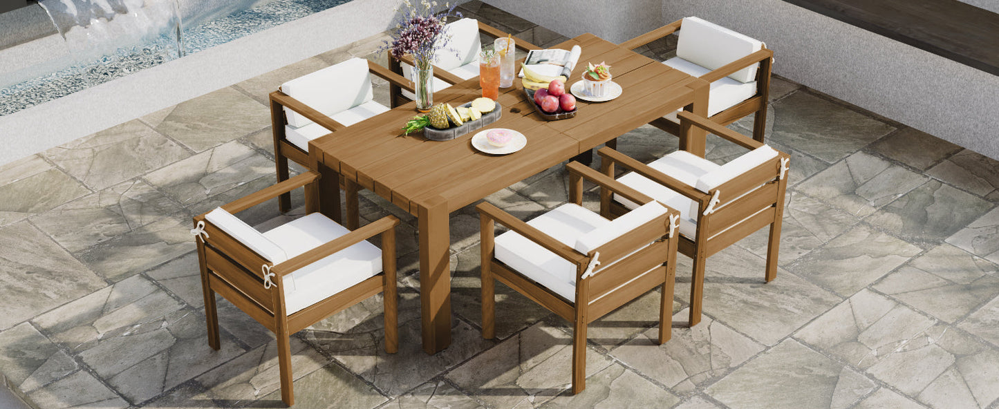 Outdoor Dining Set Acacia Wood Light Teak 7 Piece Rectangle Seats 6