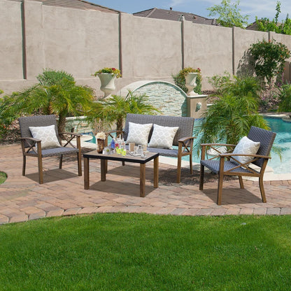 4 Piece Outdoor Conversation Set Aluminum Sofa 2 Chairs Table