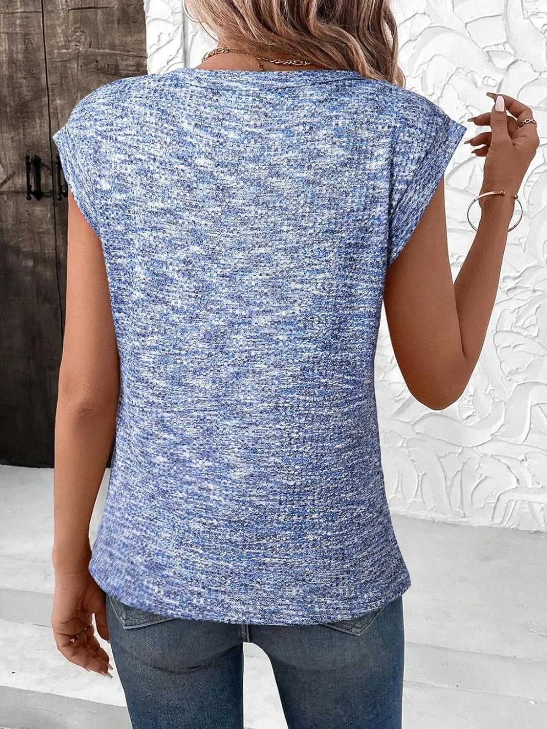 Round Neck Knit Cap Sleeve Top