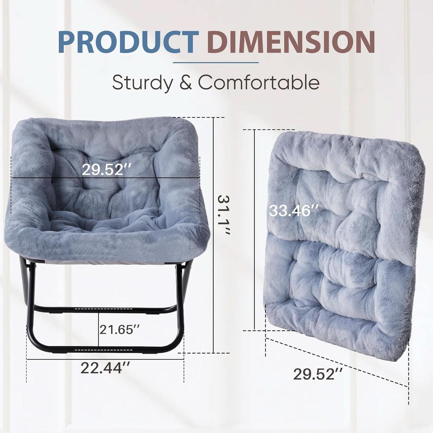Oversized FauxFur Folding Lounge Chair Charcoal Gray