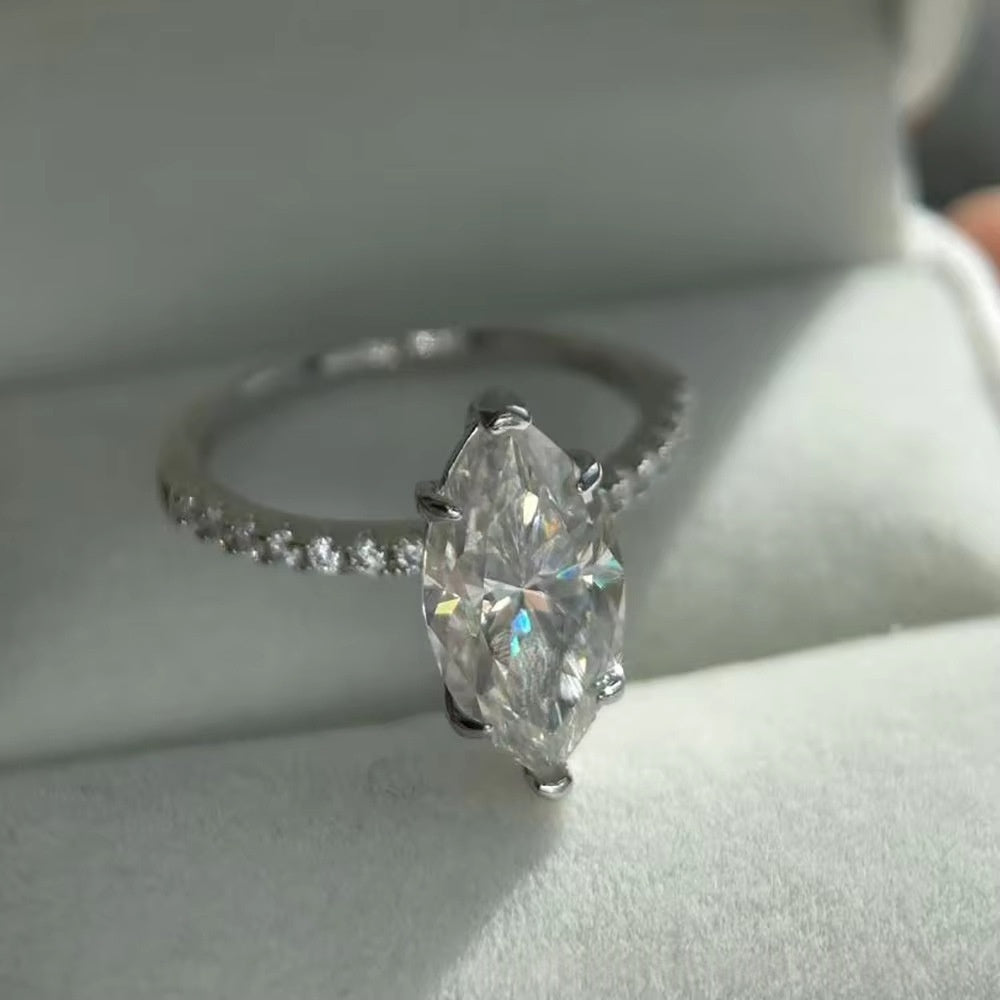 925 Sterling Silver 4-carat Marquise-cut Diamond Moissanite Ring For Women