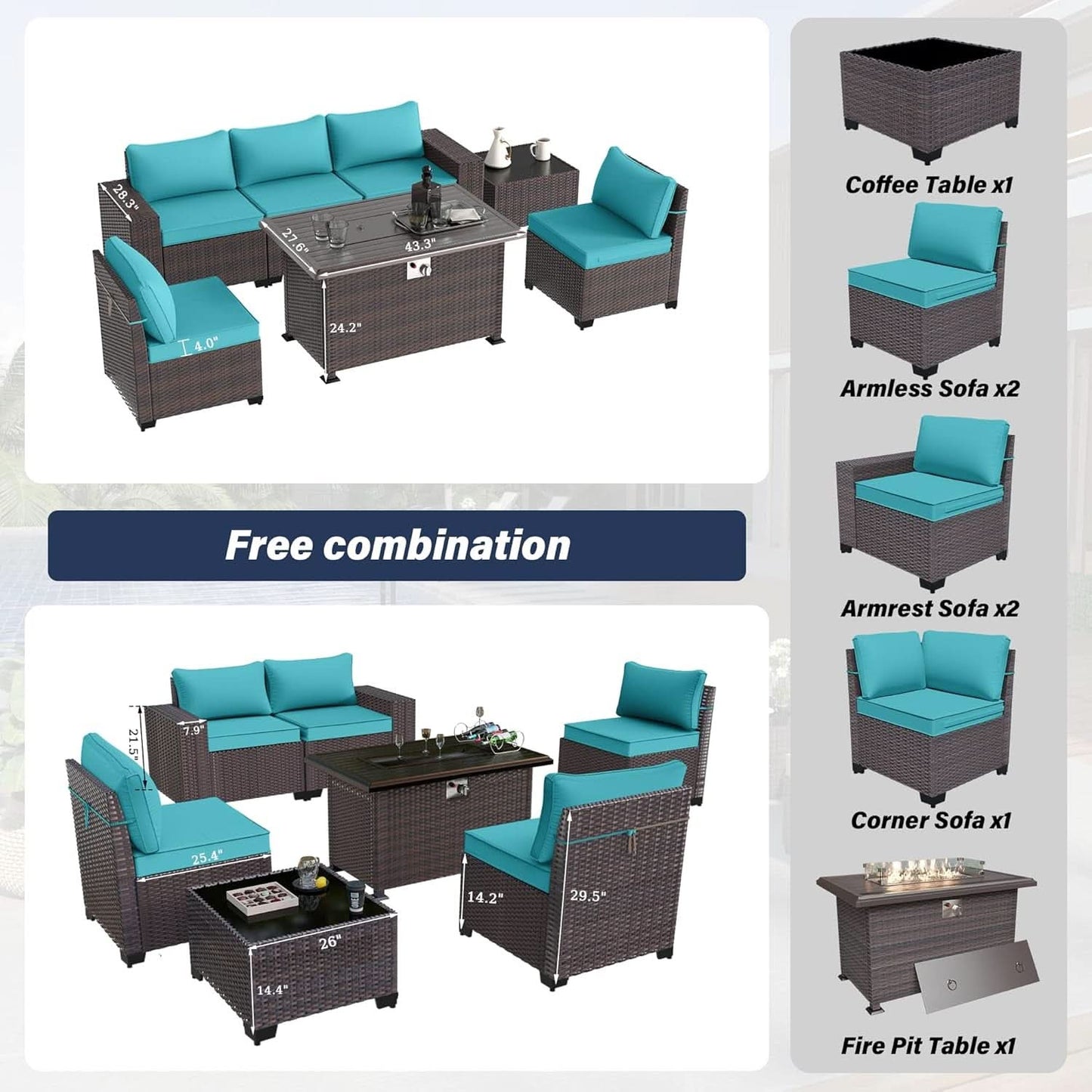 Rattan Patio Furniture Set With Fire Pit Table