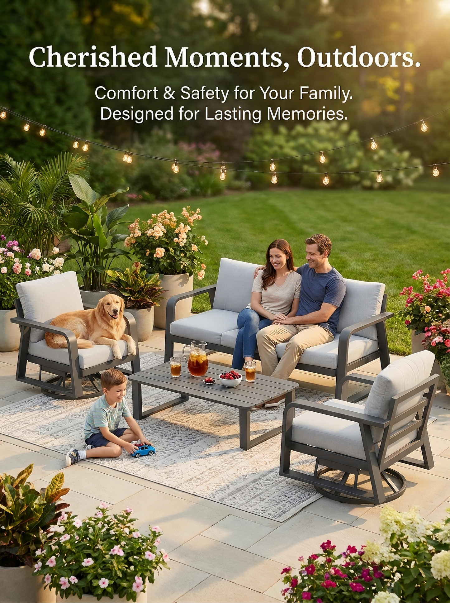4 Piece Aluminum Patio Sofa Set Dark Gray Swivel Rocker