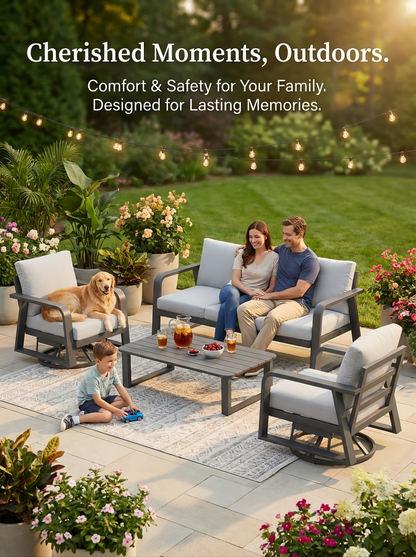 4 Piece Aluminum Patio Sofa Set Dark Gray Swivel Rocker
