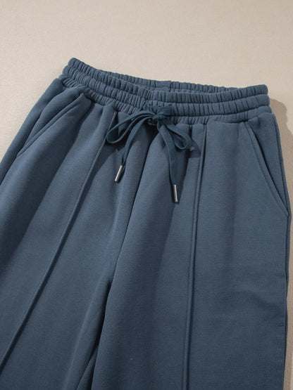 Collared Sweatshirt and High Waist Pants Active Set