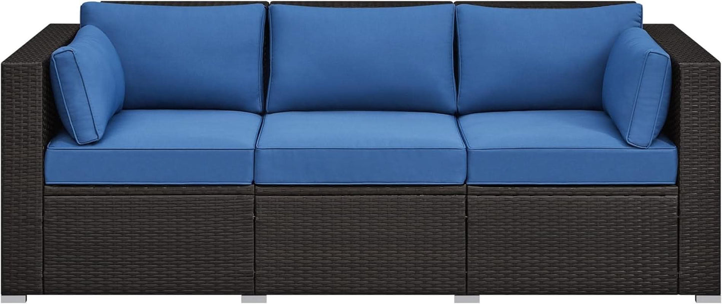 Outdoor Three-Seat Wicker Sofa with Deep Cushions and Pillows
