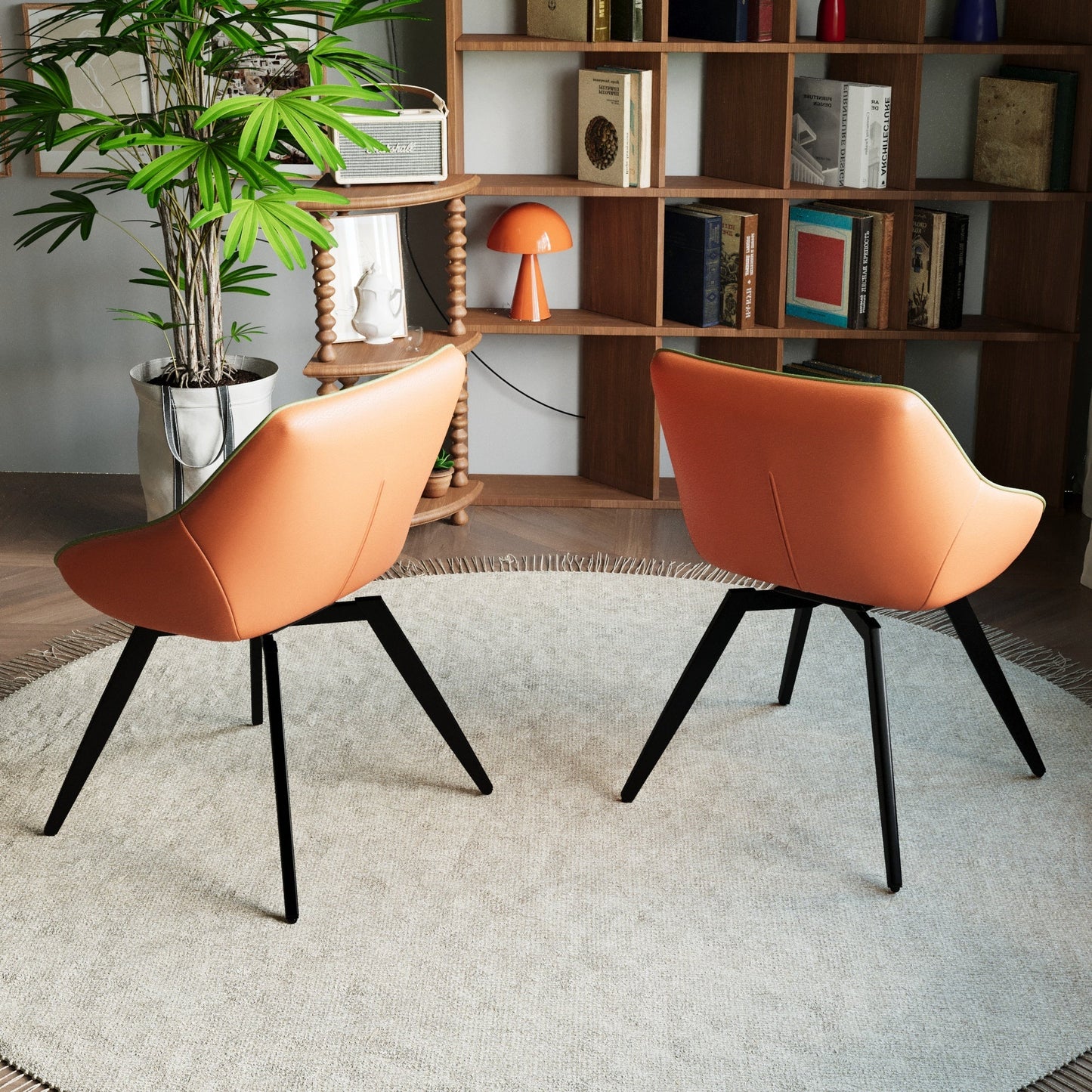 29.53 'MDF modern round coffee table and 2 PU dining chairs set, ring-striped