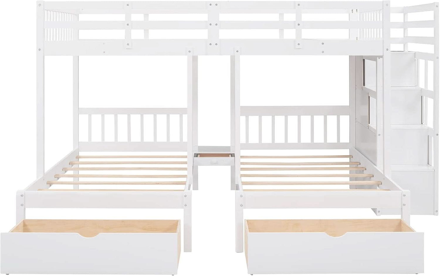 White Triple Bunk Bed With Storage Staircase Full Over Twin And Twin Bunk Bed