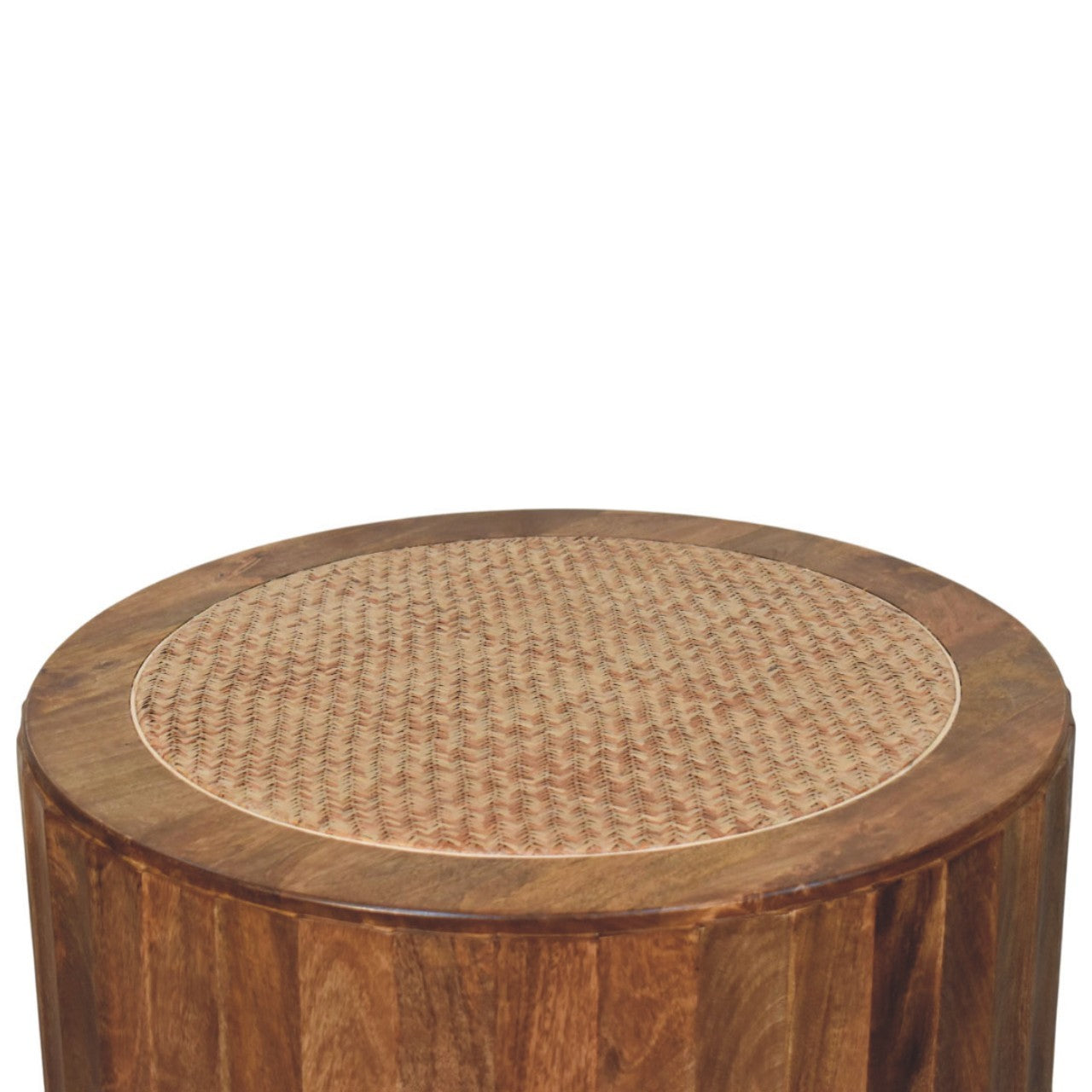 Artisan Solid Mango Wood Rivera Rattan Round Coffee Table, Brown