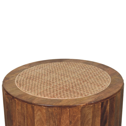 Artisan Solid Mango Wood Rivera Rattan Round Coffee Table, Brown