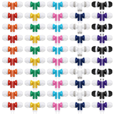 Saysurey 50 Pack Earbud Bulk Kid Headphone Earphone Earbud with Wire Individually Bagged for Classroom Student School Library(Multicolor)