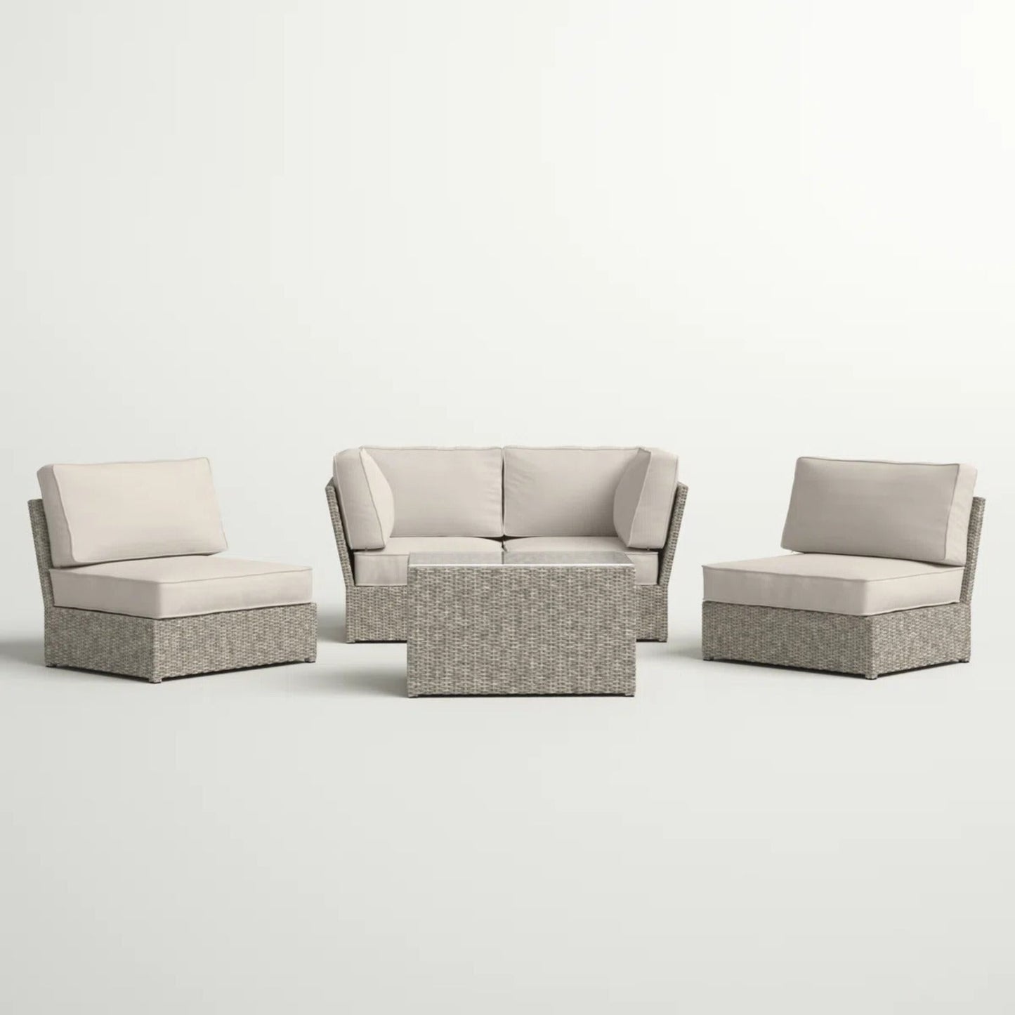 Outdoor Patio Set HDPE Wicker Gray 5 Piece Modular Seats 4