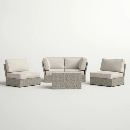 Outdoor Patio Set HDPE Wicker Gray 5 Piece Modular Seats 4
