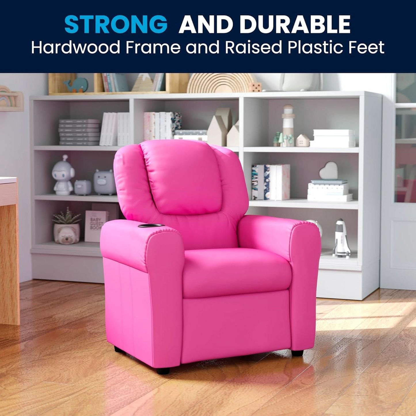 Hot Pink Kids Recliner With Cup Holder Compact Design