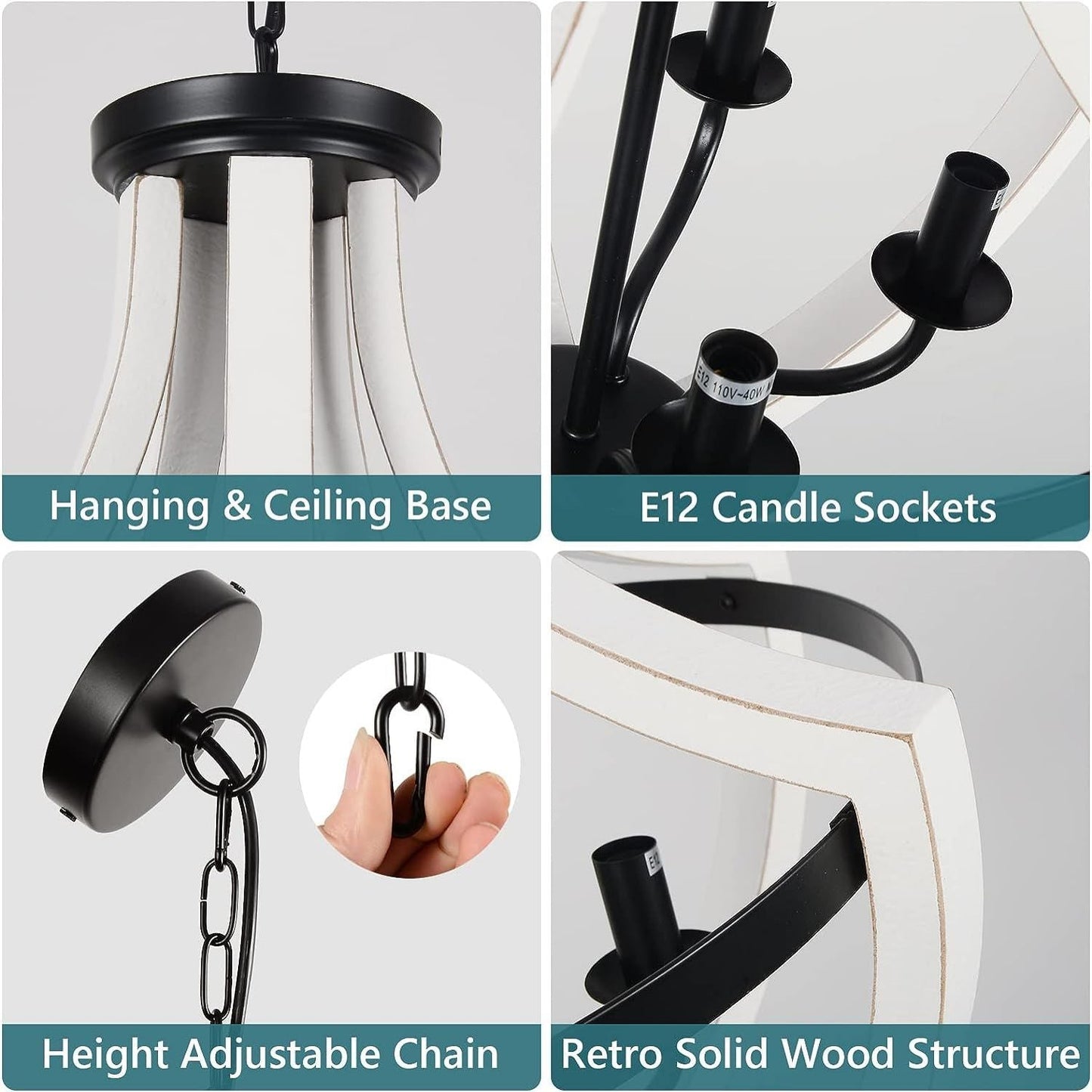 Modern White Solid Wood Chandelier