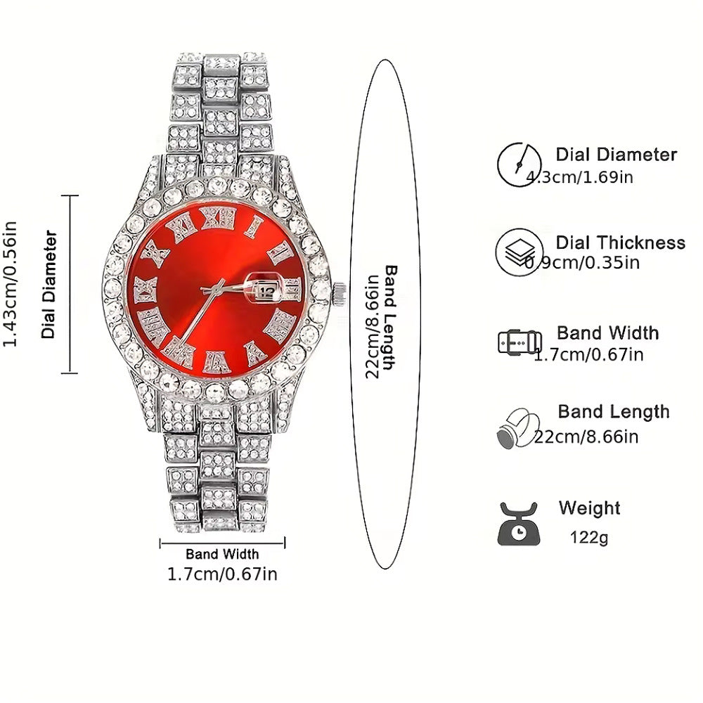 Hip-Hop EuropeanAmerican Cross-Border 14mm Cuban-Link Watch Set