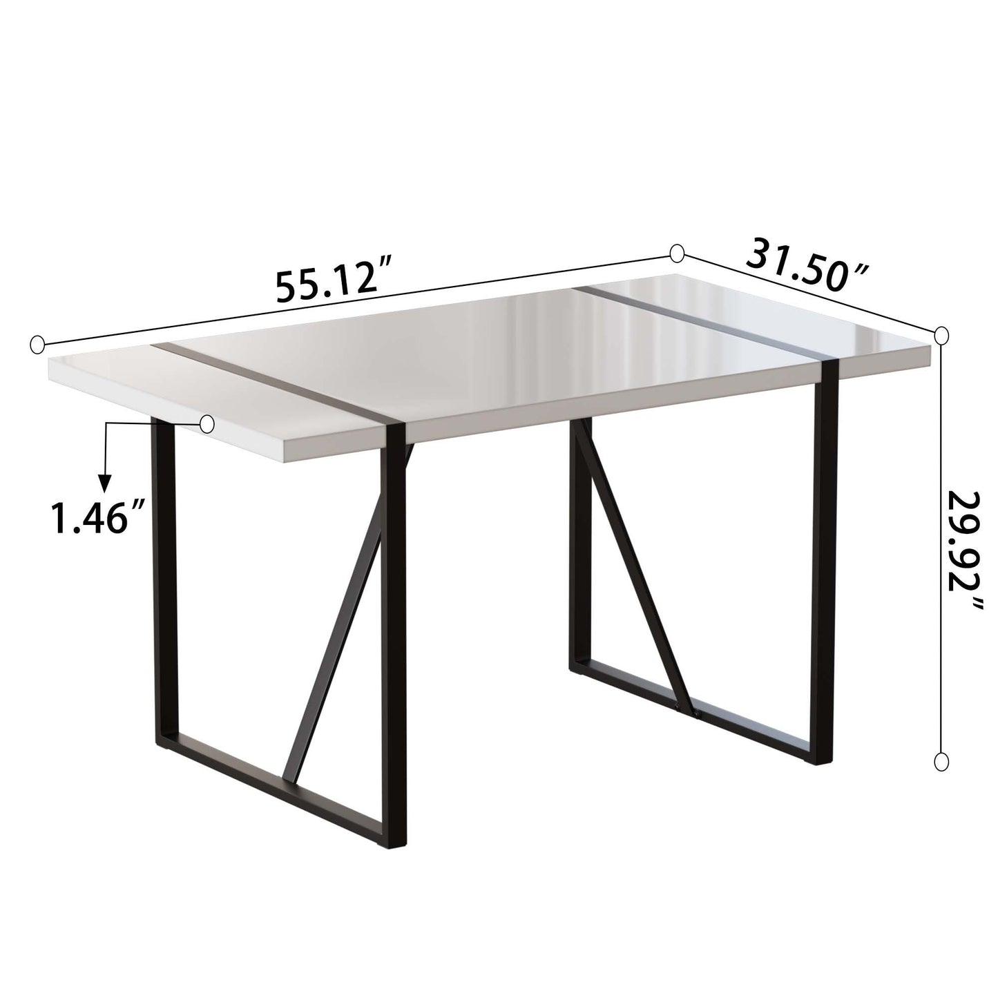 55 '4-person modern MDF dining table set, kitchen black metal leg dining table