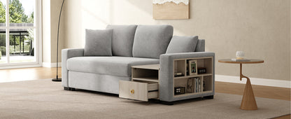 Sofa Modular Chenille Gray 2 Seat Center Console Storage Armrests 79 In
