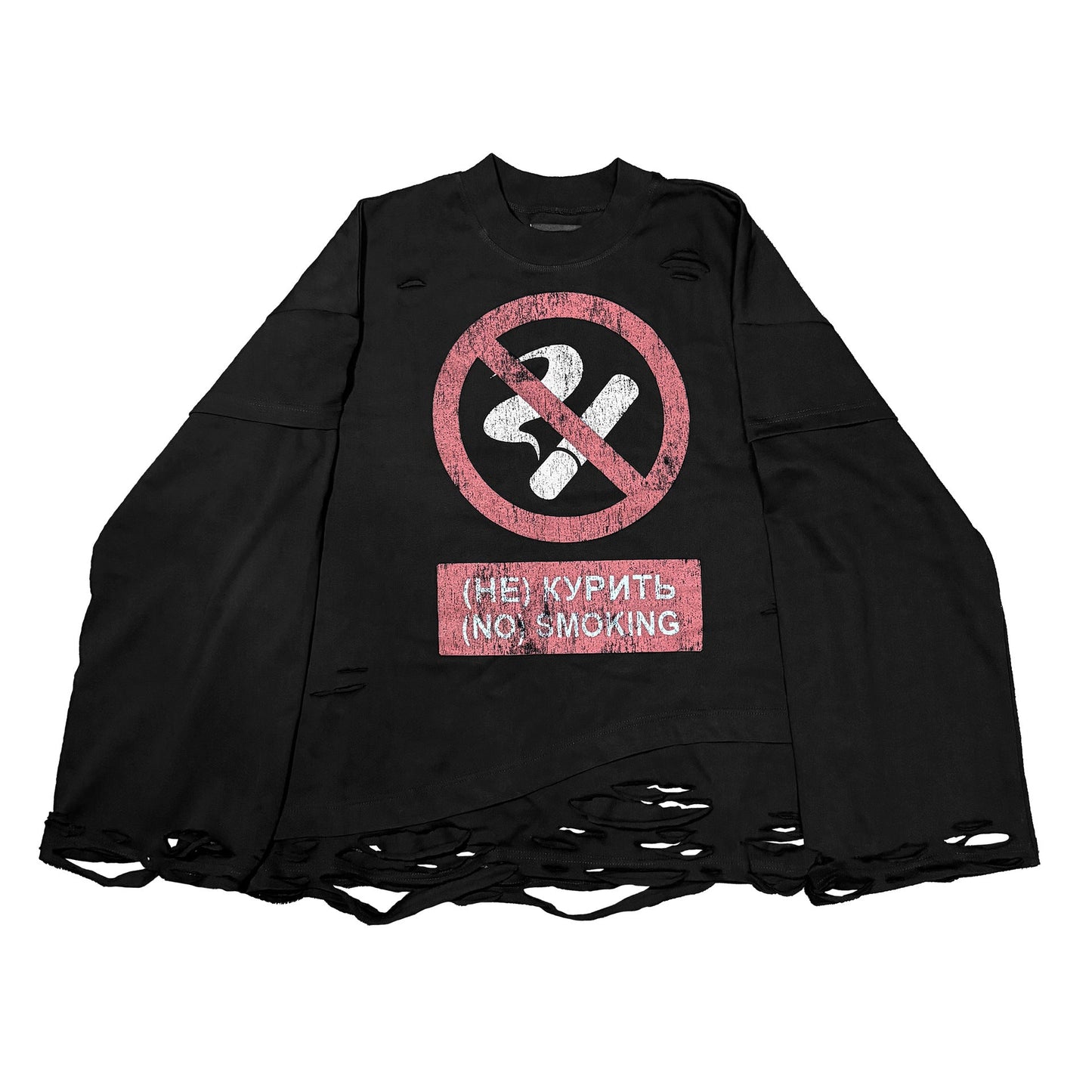 Round-neck Long-sleeve No Smoking Printed Top