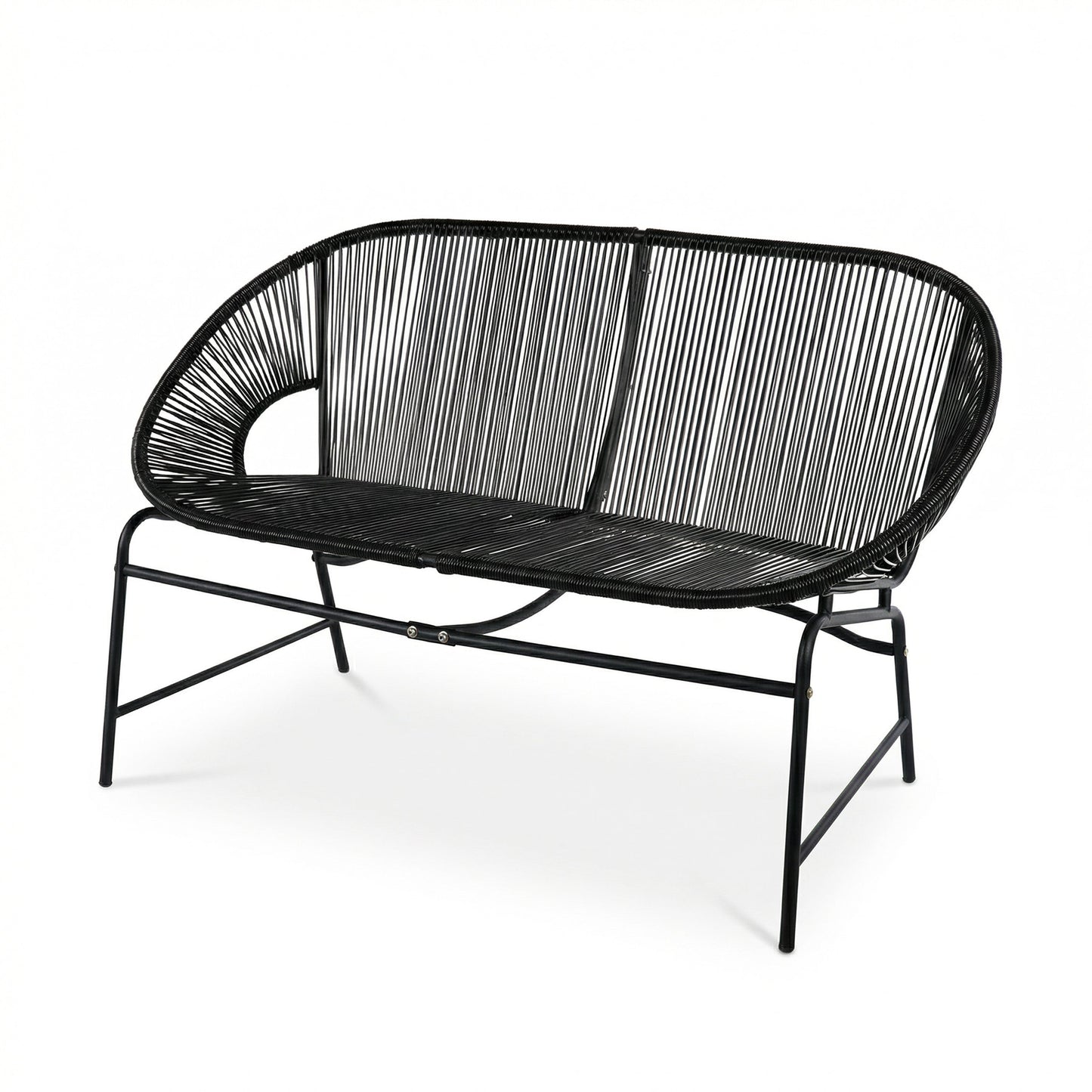 Outdoor Loveseat PE Rattan Iron Black UV Resistant No Cushion 52in