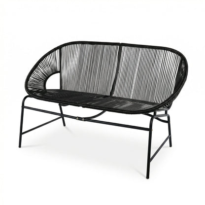 Outdoor Loveseat PE Rattan Iron Black UV Resistant No Cushion 52in