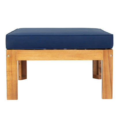 Outdoor Patio Sectional Set Acacia Wood Natural Blue Cushions 5 Piece