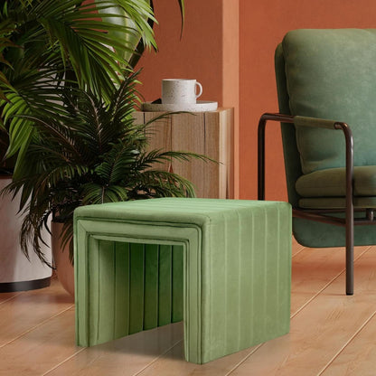 Green Velvety Tufted Ottoman Footstool 18.5 Inches