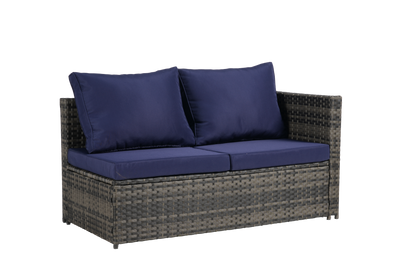 Outdoor Patio Rattan Set 6 Piece Seats 8 Dark Blue