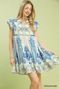 Umgee Mix Ruffle Sleeve Boho Print Dress