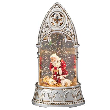 Lighted Kneeling Santa Arch Shimmering Merry Lites Waterglobe