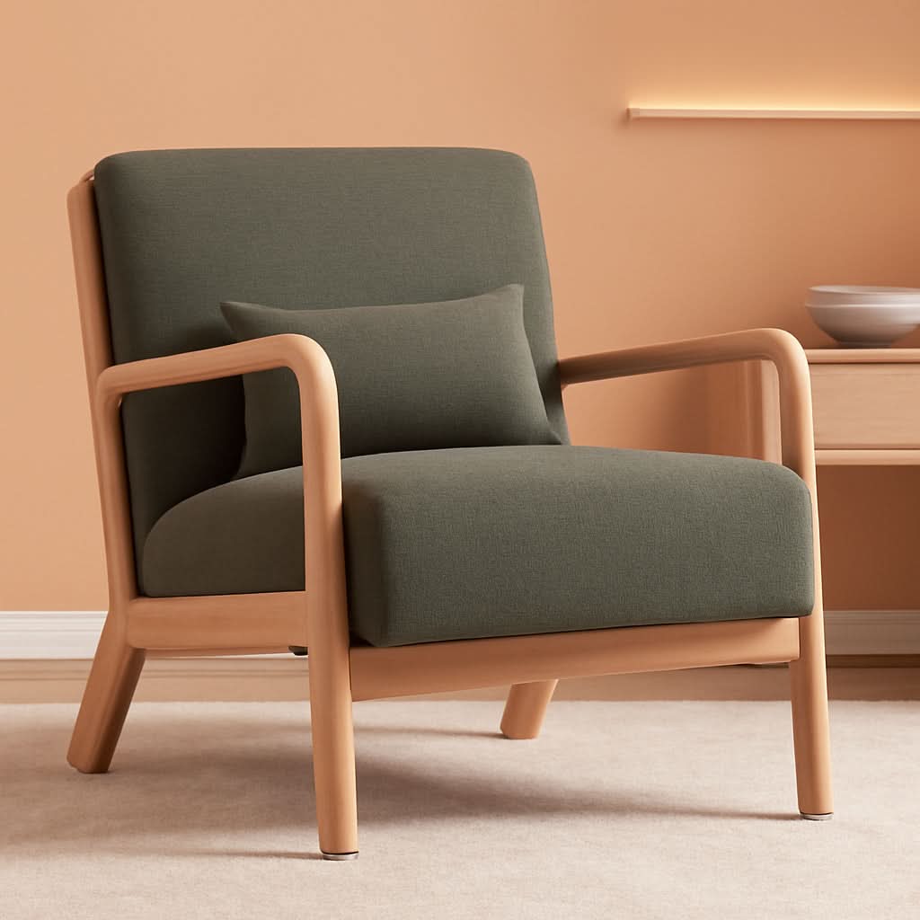 Green Upholstered Mid Century Modern Accent Armchair