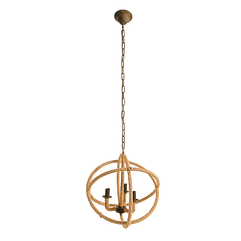 Chandelier 3-Light Farmhouse Rope Globe Hanging Adjustable Chain