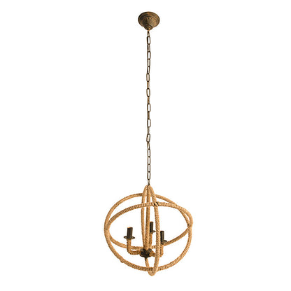 Chandelier 3-Light Farmhouse Rope Globe Hanging Adjustable Chain