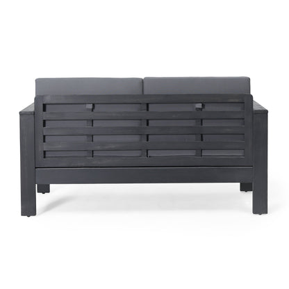 Outdoor Patio Set Acacia Wood Gray 2 Piece Loveseat Coffee Table Cushions