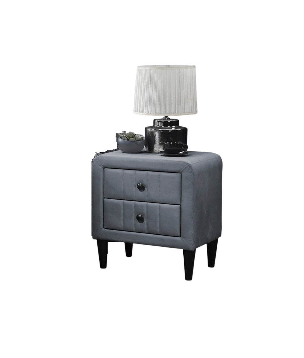 Grey Velvet Nightstand with 2 Drawers, Sleek Design, Tempered Legs, Bedroom