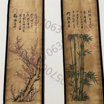 China Old Four‑Panel Scroll Painting – Middle Hall Hanging, Jiawu Year
