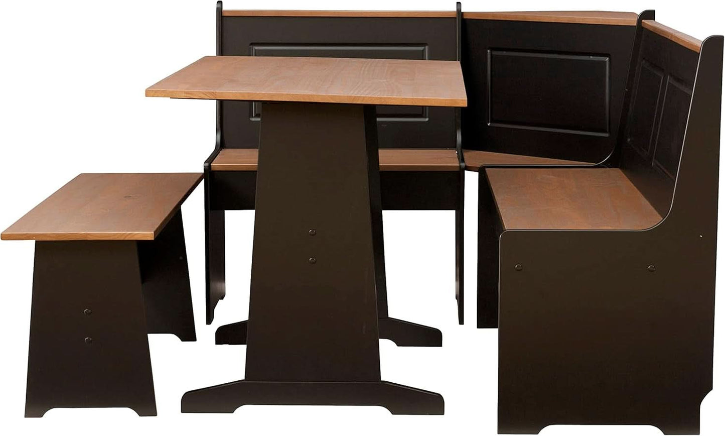 Black Pecan Five Seat Dining Set With Storage Benches