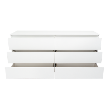 Dresser Minimalist Set of 2 6-Drawer White Particle Board Metal Legs 60.4 In