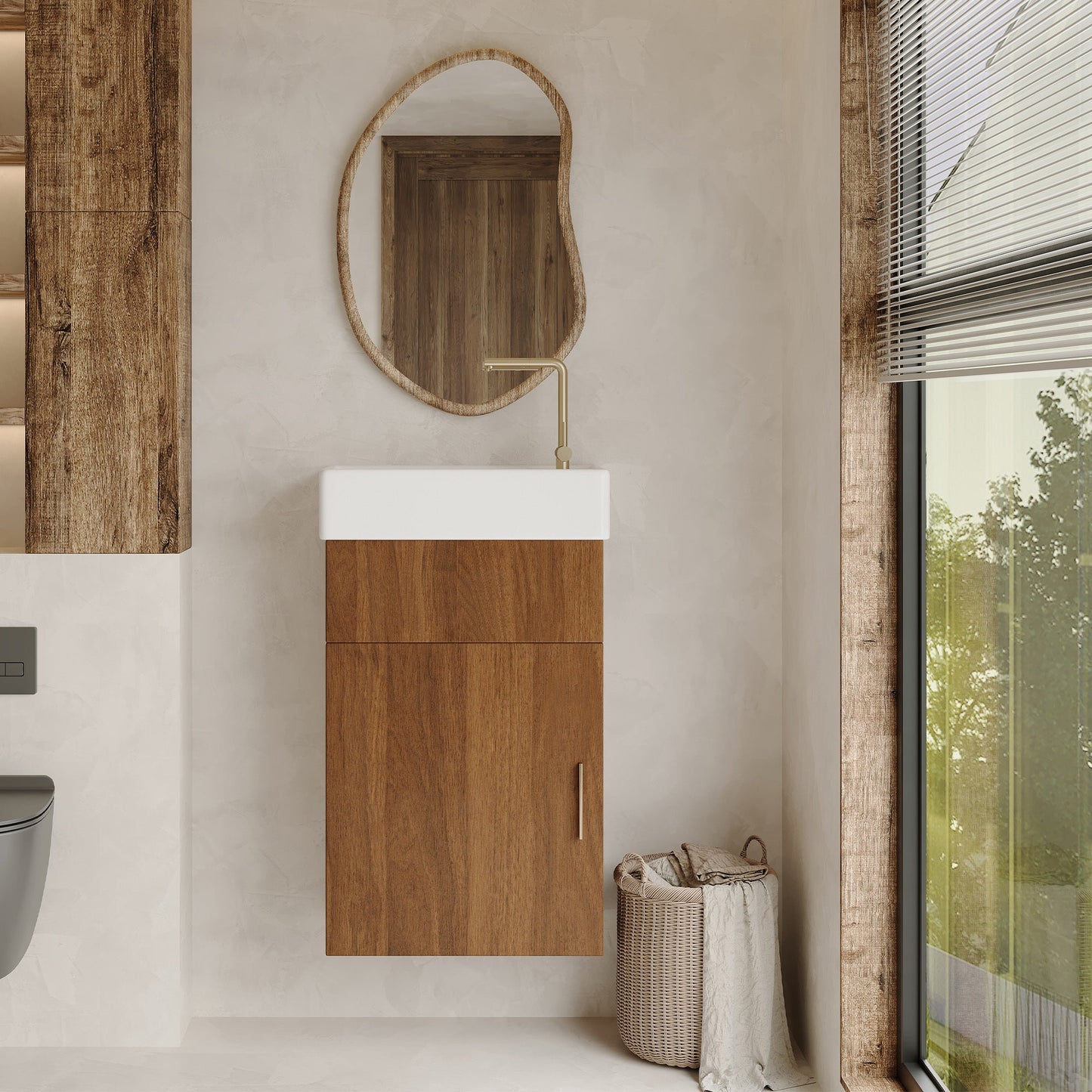 16.5 Inches Modern Floating Bathroom Vanity with Integrated Ceramic Basin Storage