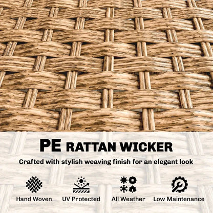 Outdoor Patio Sofa PE Rattan Brown Beige Cushions 3 Seat 76in