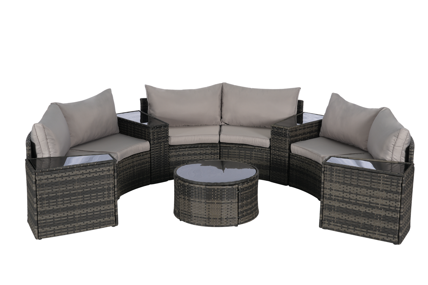 11 Piece PE Rattan Outdoor Sectional Set Light Gray