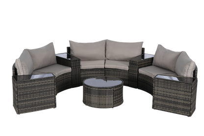 11 Piece PE Rattan Outdoor Sectional Set Light Gray