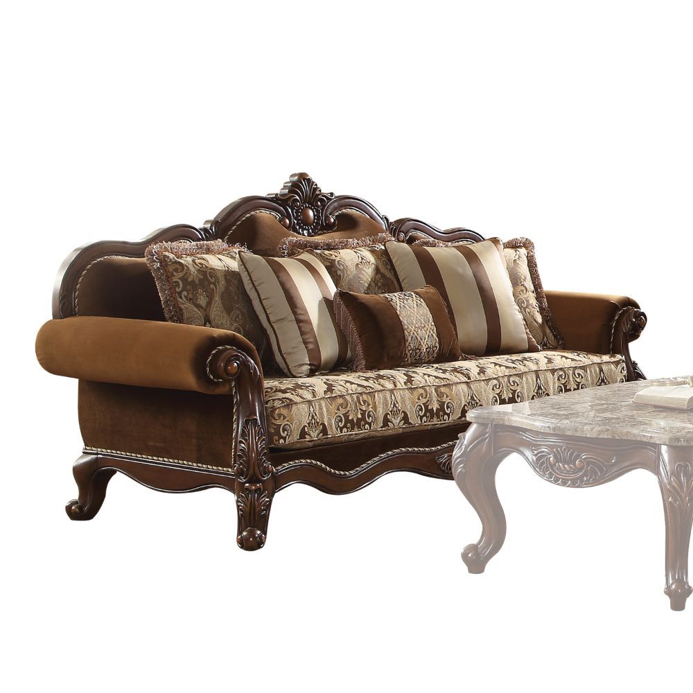 Jardena - Sofa With 6 Pillows (Same Lv01591) - Pattern Fabric & Cherry Oak
