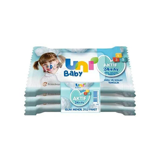 Uni Baby Aktif Islak Mendil 24+ Ay 3x15'li - Gentle Baby Wet Wipes for Sensitive Skin