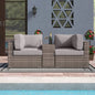 Outdoor Loveseat Set Gray Wicker 3 Piece Cupholder